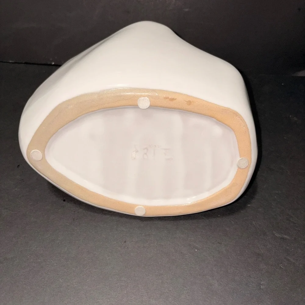 Modernist White Ceramic Asymmetrical Organic Pebble Bud Vase Sculptural Decor